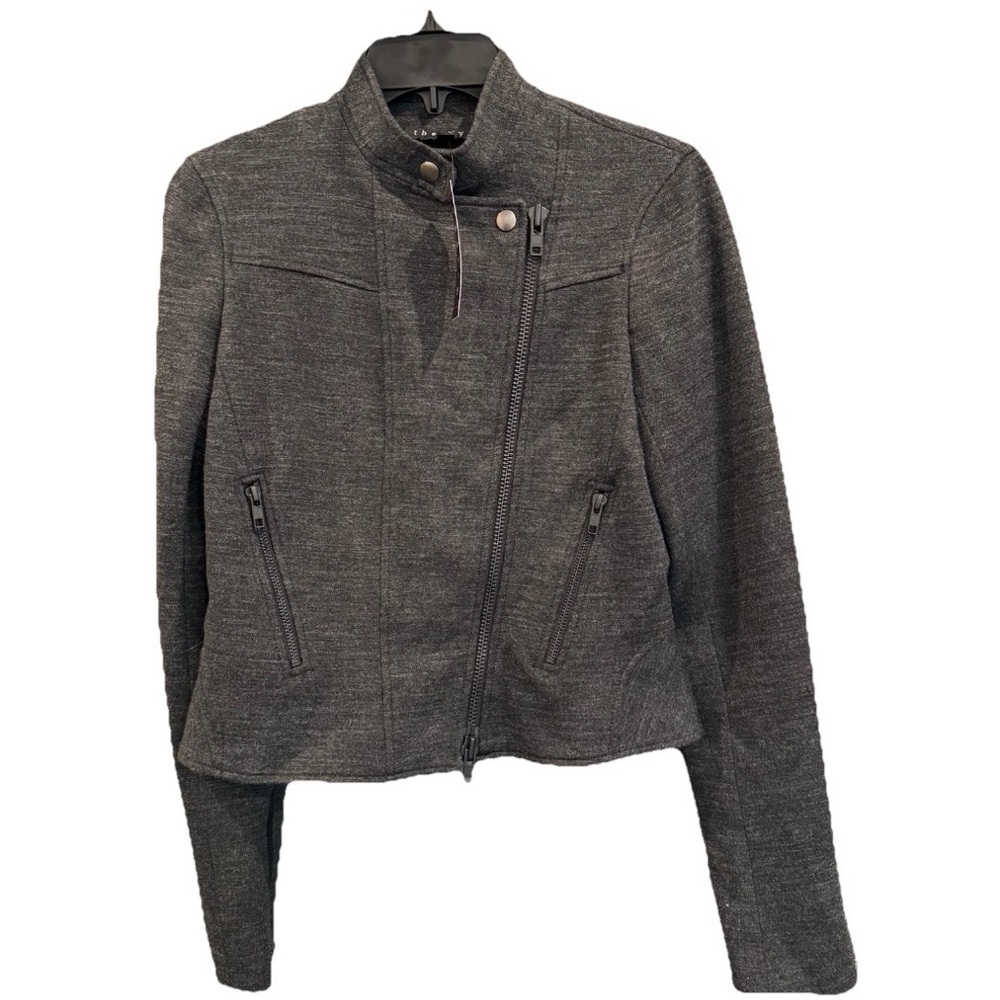 NWT SALE Theory Kinde Persuade Moto  Asymmetrical Jacket Charcoal Grey Size 2